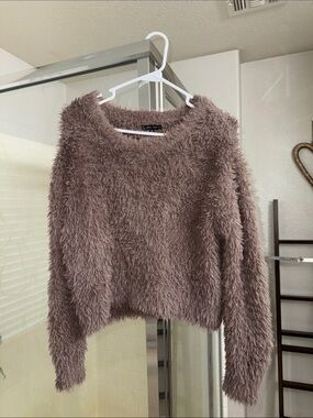 Love Tree Fuzzy Crop Sweater - Taupe Brown